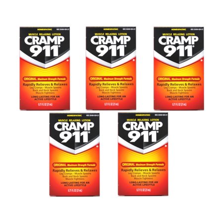Cramp 911 Muscle Relaxing Lotion, Original Maximum Strength Formula, Roll-On Applicator, 0.71 fl oz (pack of 5)