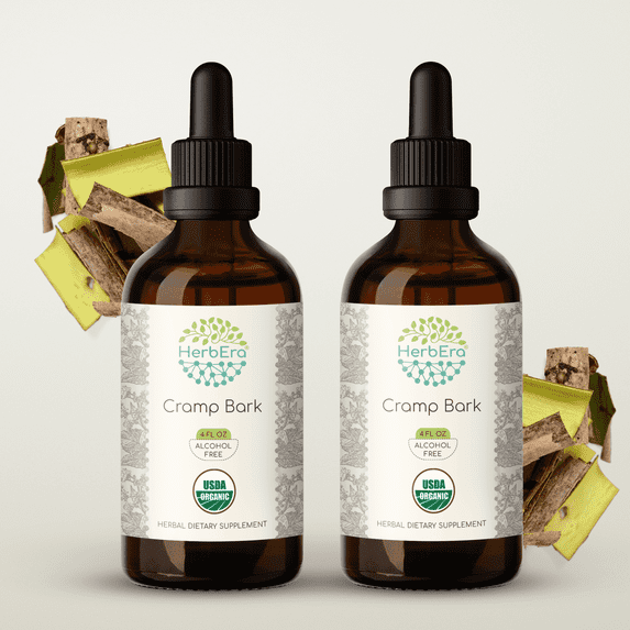 HerbEra Cramp Bark Tincture, Organic Herbal Dietary Supplement for Muscle Support, Certified Organic Cramp Bark (Viburnum opulus) Dried Bark Extract, Natural, Alcohol-Free, Drops 2x4 oz