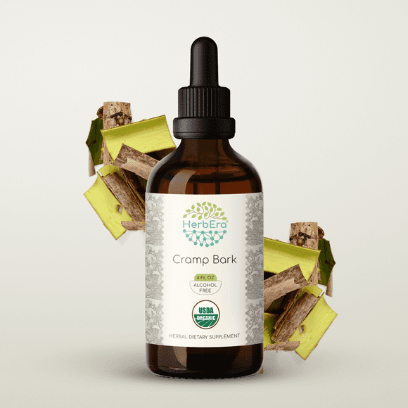 HerbEra Cramp Bark Tincture, Organic Herbal Dietary Supplement for Muscle Support, Certified Organic Cramp Bark (Viburnum opulus) Dried Bark Extract, Natural, Alcohol-Free, Drops 4 oz