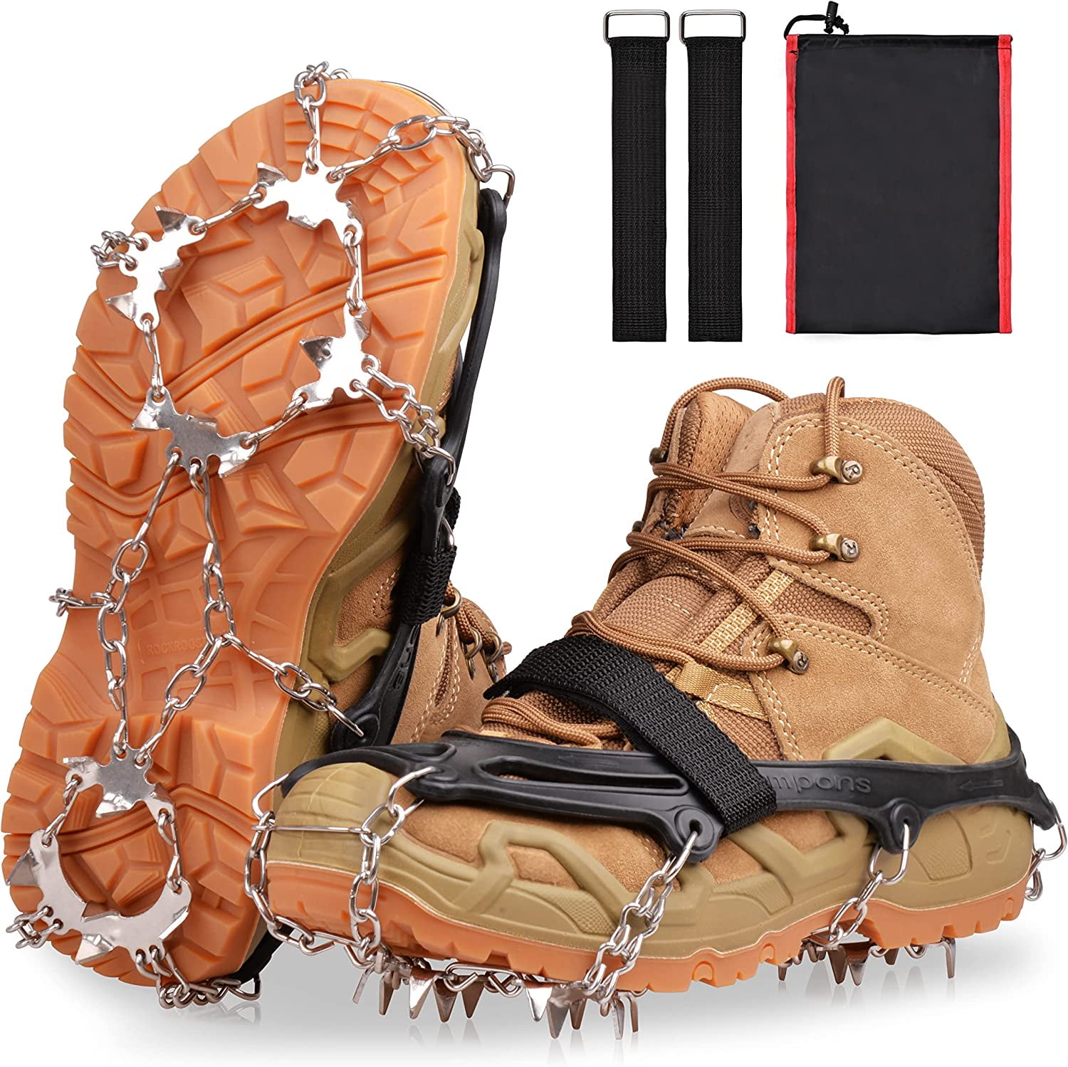 Voroar Crampons Ice Cleats Traction Snow Grips for Hiking Boots  and Shoes, Shoe Spikes for Men Women Kids, Anti-Rust, Safe Protect for  Walking on The Ice, Snow and Mud : Everything