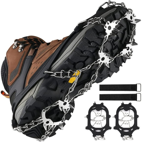 Crampons Ice Cleats Traction Snow Grips for Boots Shoes, 24 Stainless Steel Spikes Anti Slip Safe Protect for Men Women Hiking Fishing Walking Climbing Mountaineering