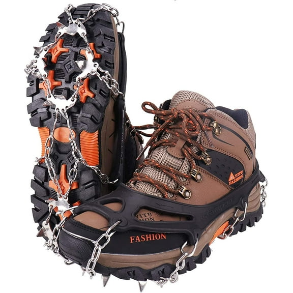 Crampons Traction Cleats Ice Snow Grips 19 Teeth Stainless Steel Chain Spikes for Women Men Hiking Climbing Fishing Mountaineering