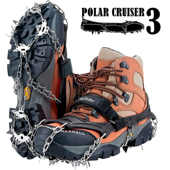 Crampons Upgraded 19 Spikes Ice Snow Grips Traction Cleats System Safe Protect for Walking, Jogging, or Hiking on Snow and Ice (Fit S/M/L/XL/XXL Shoes/Boots)