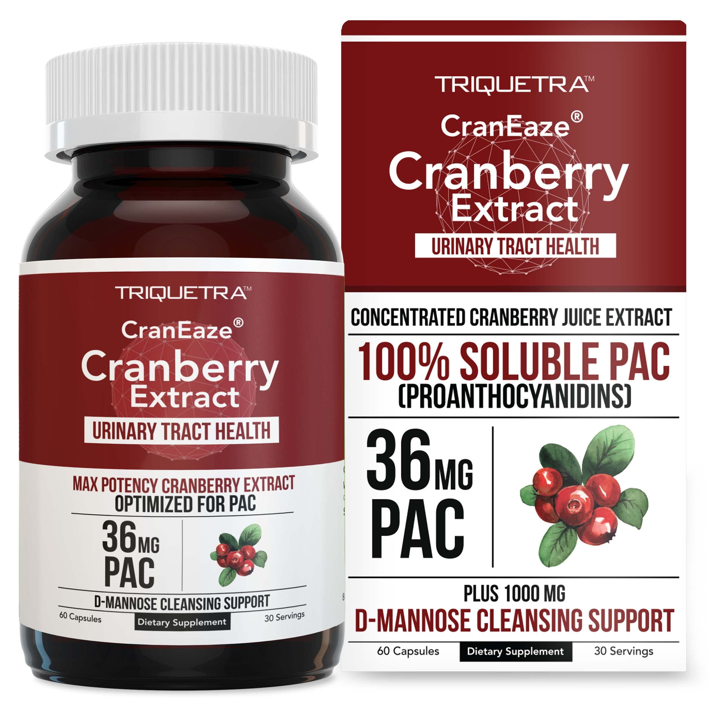 CranEazeA Cranberry Juice Extract Plus D Mannose a 36 mg PAC 100 Soluble PAC Supports Urinary Tract Health a Most Effective Cranberry Pills for Women UTI Cranberry Supplement Walmart