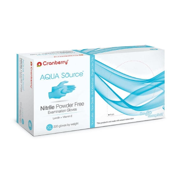 Cranberry 3449 Aqua Source Nitrile Examination Gloves Powder Free Extra Large 200/Bx