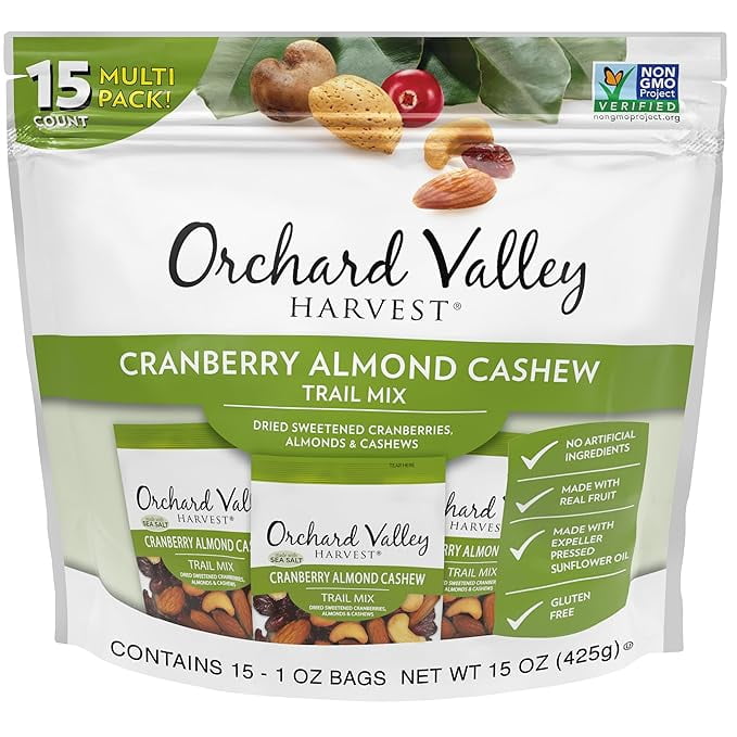 Cranberry Almond Cashew Trail Mix, 1oz Bags (), Cranberries, Almonds, Cashews, Trail Mix Individual Packs, Snacks for Adults, No Artificial Ingredients, Bulk Snacks, Healthy Snacks for Adults