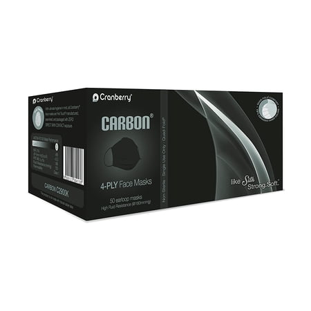 Cranberry C2900K BeeSure Carbon ASTM Level 3 Face Masks 4 Ply Fluid Resistant Black 50/Pk