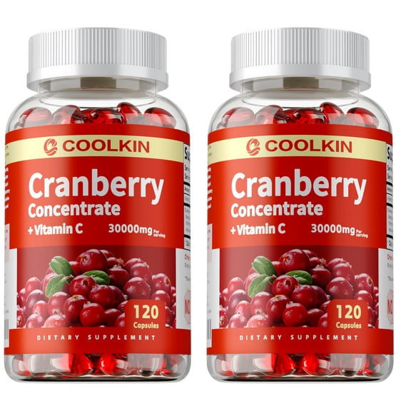 Cranberry Concentrate + Vitamin C Capsules 30000mg - Urinary Tract Health, Bladder Cleansing, Kidney Detoxification - 2 Bottles