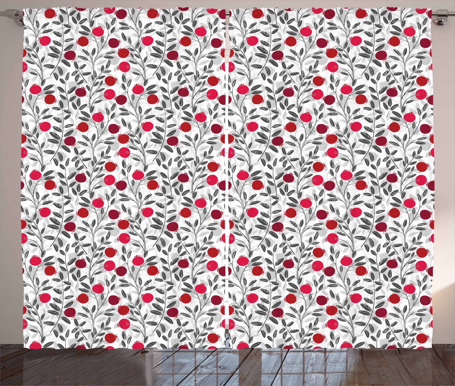 Ambesonne Cranberry Curtains 2 Panel Set, Springtime Berry Foliage, 108 ...