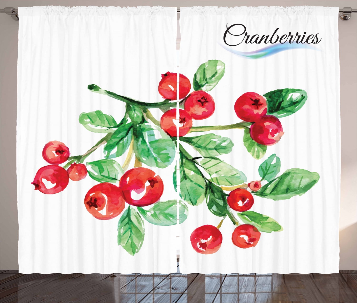 Ambesonne Cranberry Curtains 2 Panel Set, Watercolor Botany Nature, 108 ...