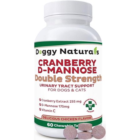 Cranberry D-Mannose for Dogs and Cats Urinary Tract Infection Support Prevents and Eliminates UTI, Bladder Infection Kidney Support, Antioxidant (Double Strength Tablet, 60 Count)