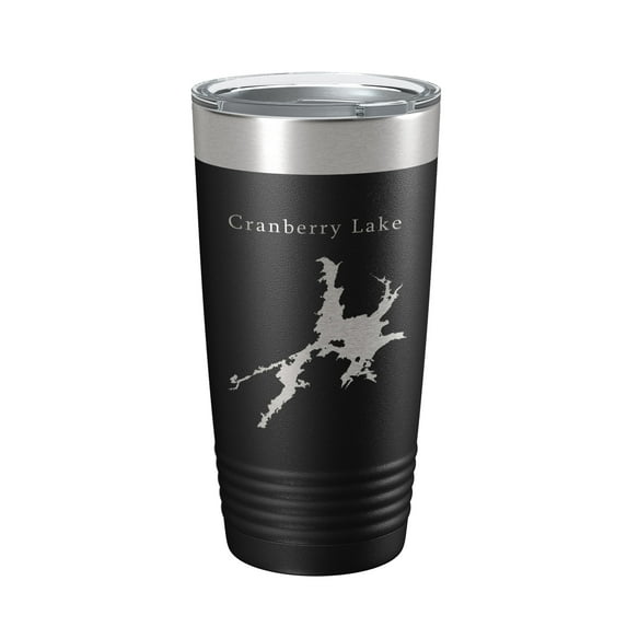 Cranberry Lake Map Tumbler Travel Mug Insulated Laser Engraved Coffee Cup New York 20 oz Black