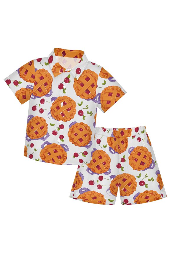 Cranberry Pi Pattern Boys' Hawaiian Shorts Sets Button Down Shirts 3T-10Y for Beach Vacation