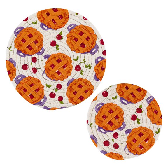 Cranberry Pi Pattern Cotton Trivets Potholders Set of 2 Handmade Heat Resistant Non Slip Absorbent