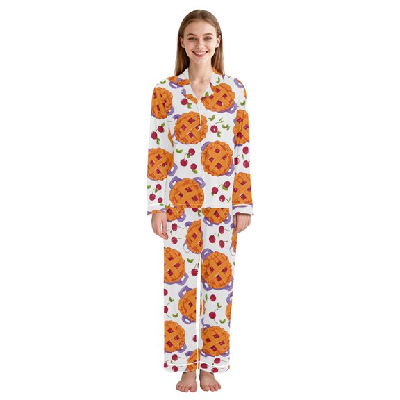 Cranberry Pi Pattern Women Pajama Set Soft Notch Collar Button Down Long Sleeve Lounge Sleepwear X-Large