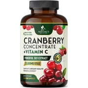 Cranberry Pills + Vitamin C (25,000mg Formula), Concentrated Whole Fruit Cranberry Extract for Natural Urinary Tract Health Support - Gluten Free Cranberry Supplements for Women & Men - 120 Capsules