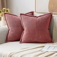 thumbnail image 1 of Cranberry Red Corduroy Pillow Covers 12x12 inch with Splicing Set of 2 Super Soft Couch Pillow Covers Broadside Striped Decorative Textured Throw Pillows for Cushion Bed Livingroom, 1 of 12