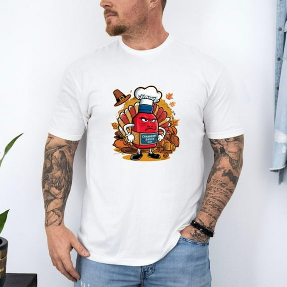 Cranberry Sauce Boss T Shirt for Men, Funny Thanksgiving Graphic Tee, Gift for Dad, Turkey Day Top，Funny，cotton，white，S-5XL