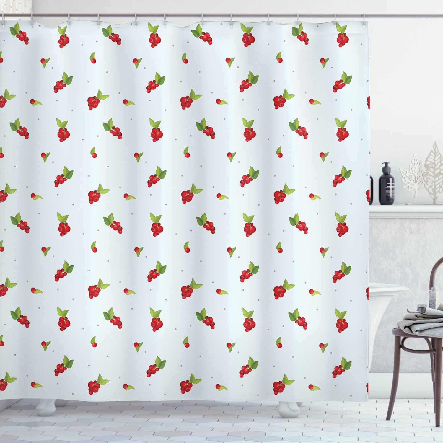 Cranberry Shower Curtain, Cute Berry Branches on Soft Toned Baby Blue ...