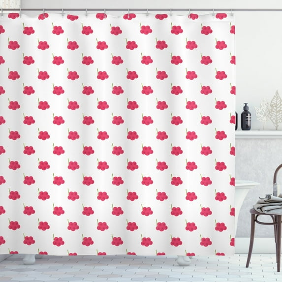 Cranberry Shower Curtain, Vibrant Summer Berry Pattern Fresh Retro Style Fruit Menu Healthy Living Art, Fabric Bathroom Set with Hooks, 69W X 84L Inches Extra Long, Pink Green, by Ambesonne