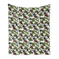 thumbnail image 1 of Cranberry Soft Flannel Fleece Throw Blanket, Berry Mint Leaf Herbs Blackberry Gardening Retro Organic, Cozy Plush for Indoor and Outdoor Use, 50" x 70", Olive Green Dark Purple, by Ambesonne, 1 of 6