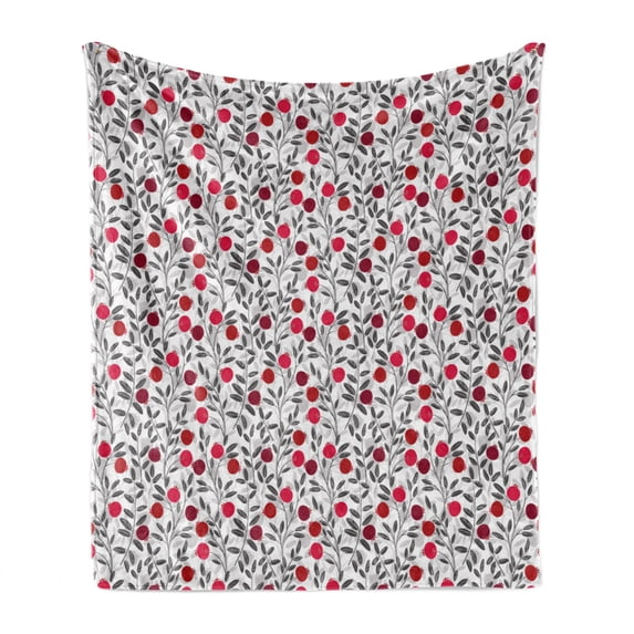 Cranberry Soft Flannel Fleece Throw Blanket, Delicate Spring Berry Field Foliage Herbs Mother Nature Inspiration, Cozy Plush for Indoor and Outdoor Use, 60" x 80", Grey Pink and Maroon, by Ambesonne