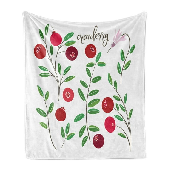 Cranberry Soft Flannel Fleece Throw Blanket, Meadow Branches Exquisite Flourishing Nature Fruits Harvest Print, Cozy Plush for Indoor and Outdoor Use, 50" x 70", Jade Green Ruby Maroon, by Ambesonne