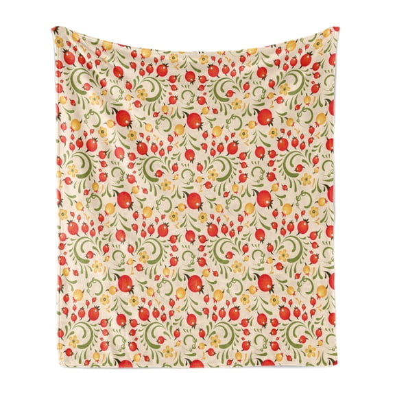 Cranberry Soft Flannel Fleece Throw Blanket, Nostalgic Harvest Blooms Burgeoning Flourishing Garden Fruits Flower Buds, Cozy Plush for Indoor and Outdoor Use, 50" x 70", Multicolor, by Ambesonne