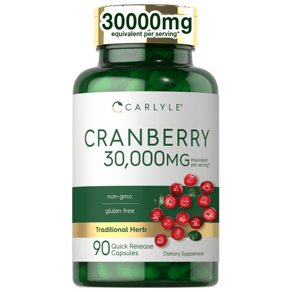 Cranberry Supplement | 30,000mg | 90 Capsules | Concentrate Extract for Men and Women | by Carlyle