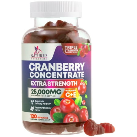 Cranberry Gummies 500mg - 50:1 Cranberry Extract, Urinary Tract Support Made with 25,000mg, Helps Cleanse & Protect, Cran Berry Gummy Supplement   Vitamin C, Chewable Cran for Women - 120 Gummies