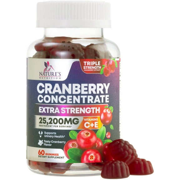 Cranberry Gummies 50:1 Cranberry Extract - Urinary Tract Support Made with 25,000mg, Helps Cleanse & Protect, Cran Berry Gummy Supplement + Vitamin C, Chewable Cran Pills for Women - 60 Gummies