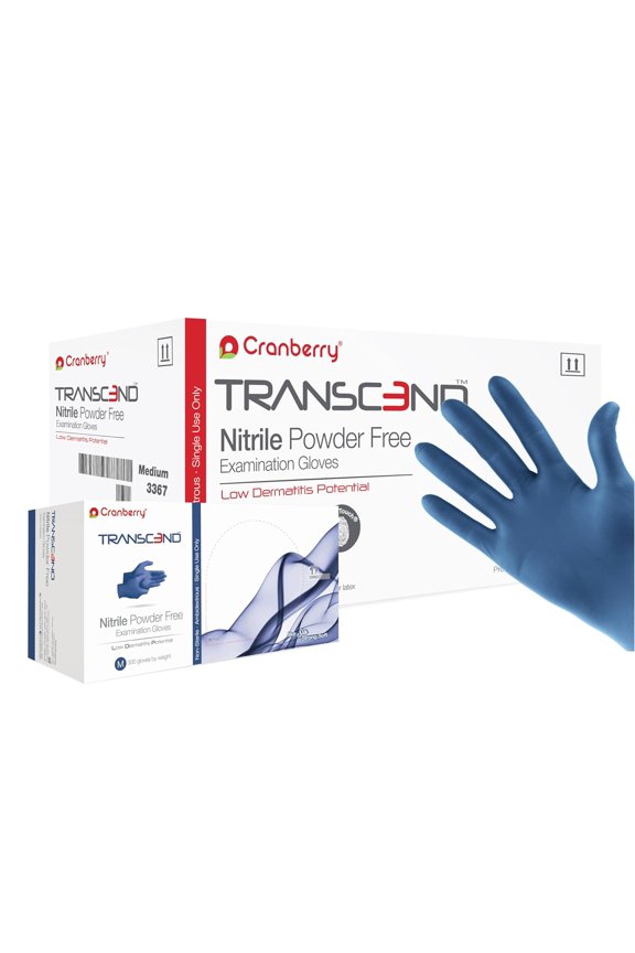 Cranberry Transcend Matte Blue Nitrile Exam Gloves, Case of 3000, Medium, Resistant, Chemo Drug Tested, Low Dermatitis Potential, 2.5 Mil
