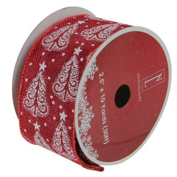 Cranberry Trees Burlap Wired X-Mas Craft Ribbon