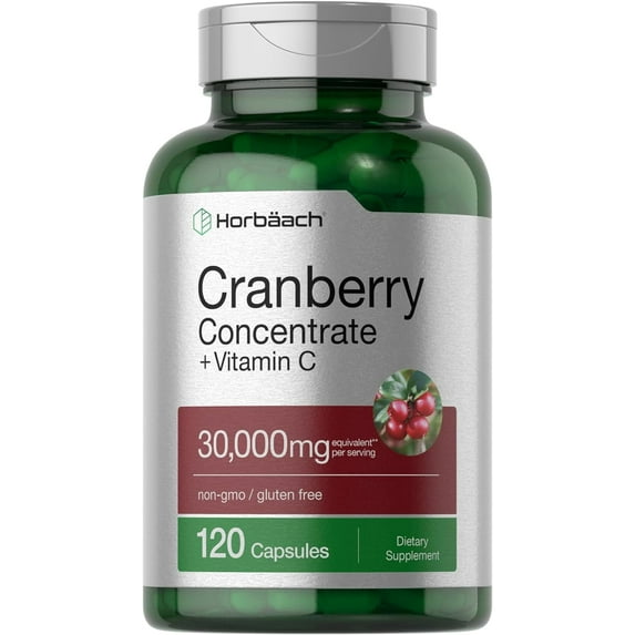 Cranberry and Vitamin C Capsules | 30,000mg | 120 Count | by Horbaach