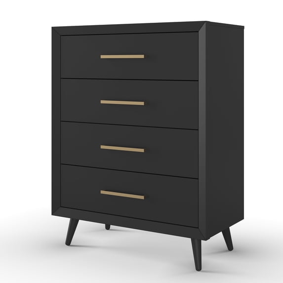 Child Craft Cranbrook 35" 4-Drawer Chest for Nursery or Bedroom, Anti-Tip Kit, Mid-Century, Ebony