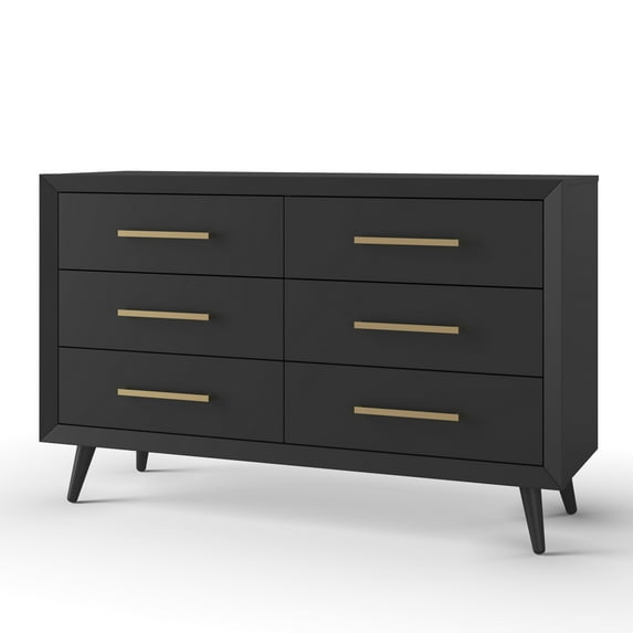 Child Craft Cranbrook 53" Interlocking 6-Drawer Double Dresser for Nursery or Bedroom, Anti-Tip Kit, Ebony
