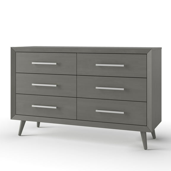 Child Craft Cranbrook 53" Interlocking 6-Drawer Double Dresser for Nursery or Bedroom, Anti-Tip Kit, Lunar Gray