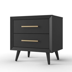 Child Craft Cranbrook 2-Drawer Nightstand, Mid-Century Modern Style, Pine Wood Construction, Ebony