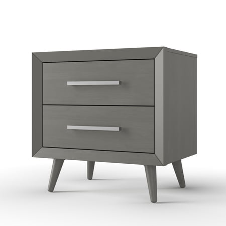 Child Craft Cranbrook 2-Drawer Nightstand, Mid-Century Modern Style, Pine Wood Construction, Lunar Gray