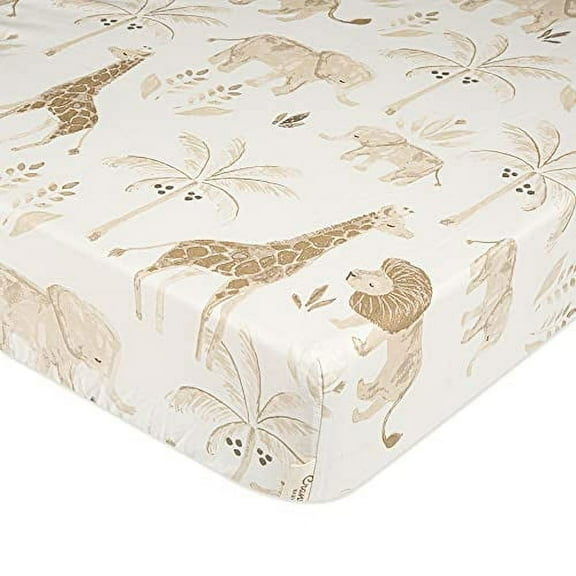 Crane Baby Kendi Fitted Crib/Toddler Bed Sheets, Safari Animal Nursery, Cotton Crib Sheets