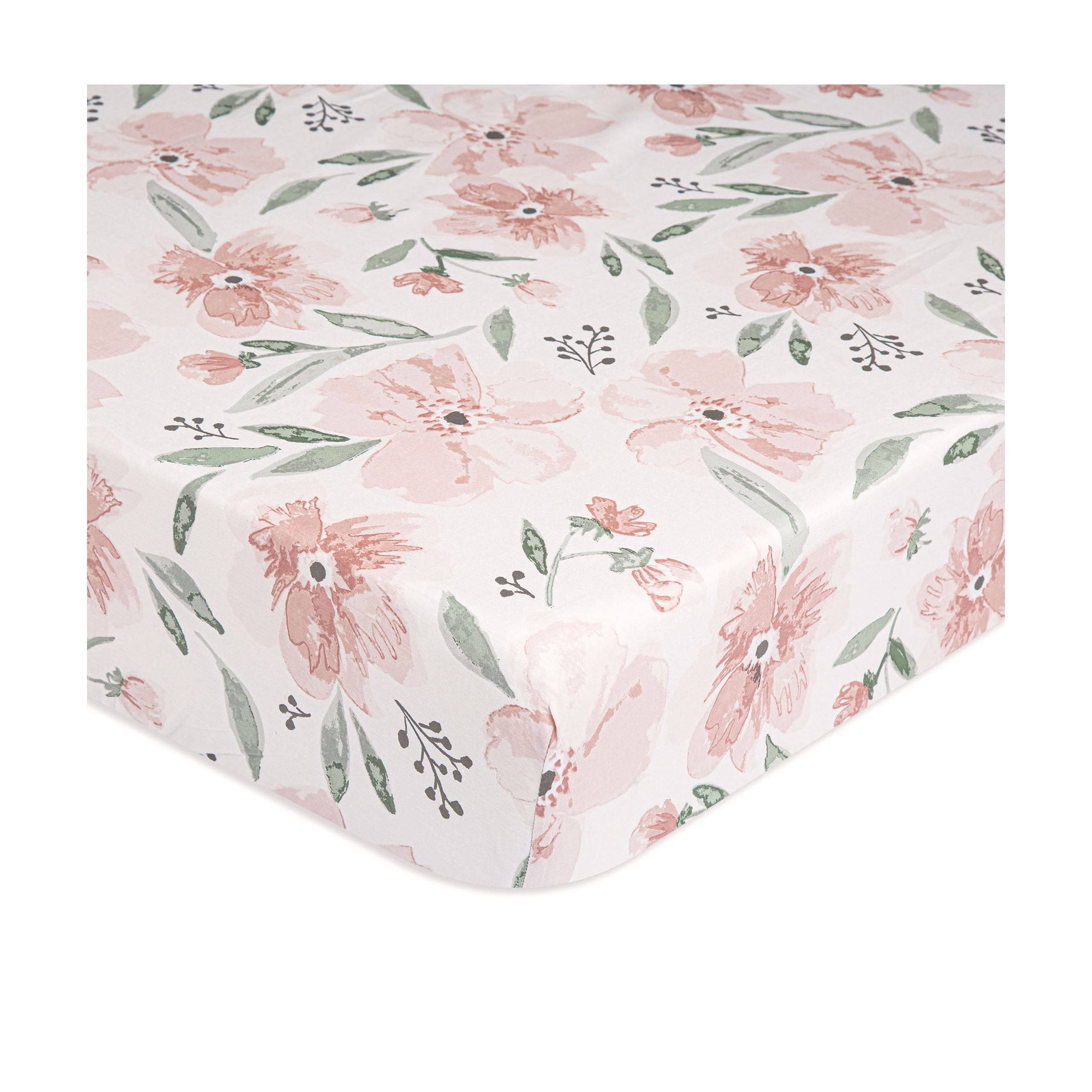 Crane Baby Parker Fitted Crib/Toddler Bed Sheets - Pink Floral 100% Cotton Sateen Crib/Toddler Bed Sheet