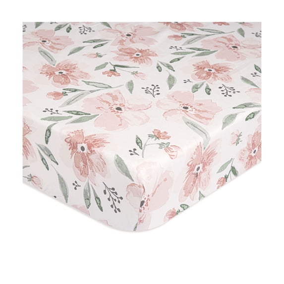Crane Baby Parker Fitted Crib/Toddler Bed Sheets - Pink Floral 100% Cotton Sateen Crib/Toddler Bed Sheet