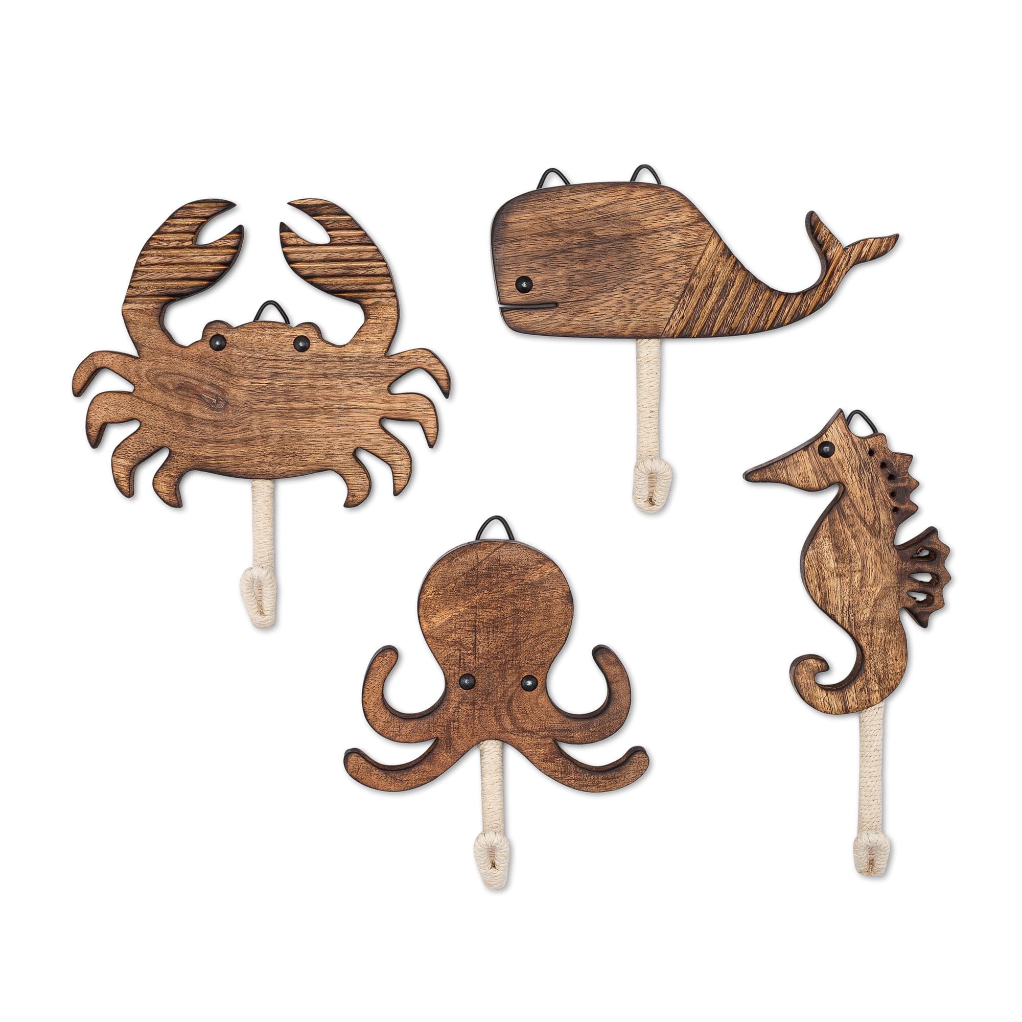 Crane Baby Sea Life Wooden Wall Hooks, Set of 4 Wood Wall Hooks, Ocean Nursery Decor, Wood Towel Hook, Kids Towel Hooks, Kids Coat Hooks, Kids Wall Hooks, Handmade Wooden Nursery Décor