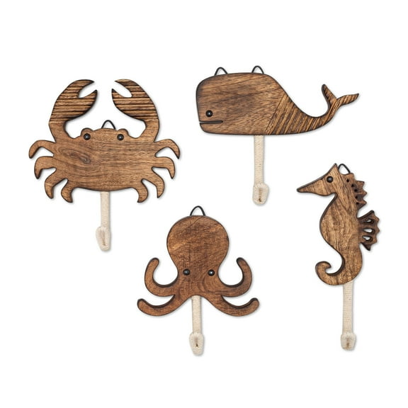 Crane Baby Sea Life Wooden Wall Hooks, Set of 4 Wood Wall Hooks, Ocean Nursery Decor, Wood Towel Hook, Kids Towel Hooks, Kids Coat Hooks, Kids Wall Hooks, Handmade Wooden Nursery Dcor