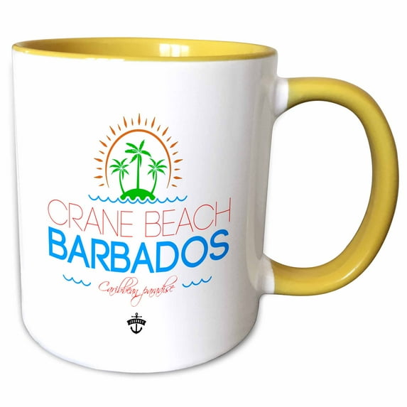 3drose, Crane Beach, Barbados Caribbean Paradise Text, Decorative Images, 11oz Two-tone Yellow Mug