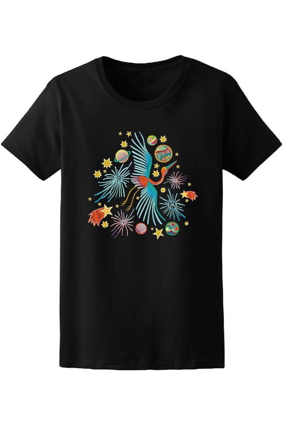 Crane Bird In Space And Stars Tee Women's -Image by Shutterstock