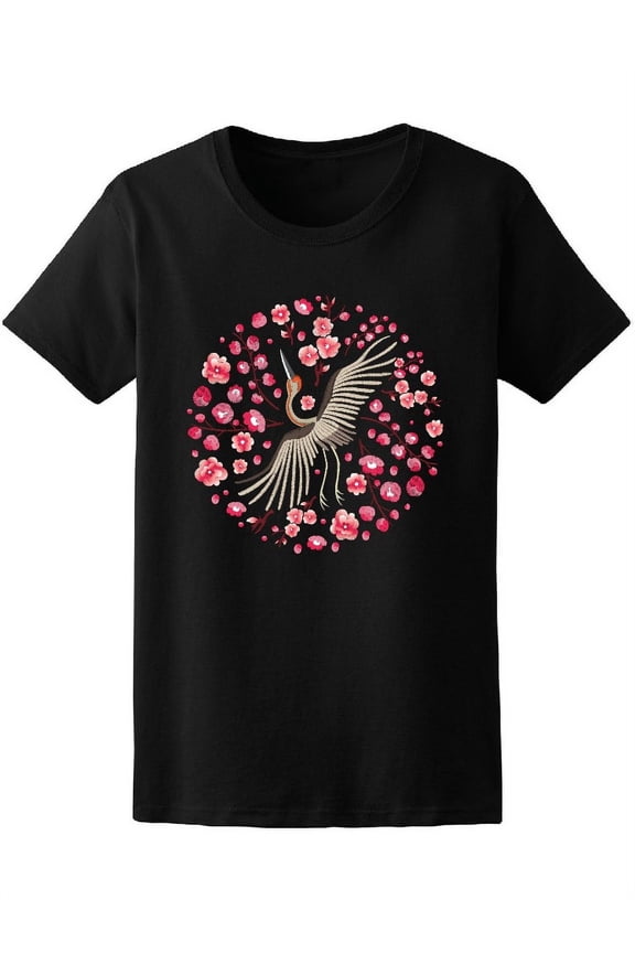 Crane Bird With Cherry Blossoms Tee Women's -Image by Shutterstock