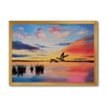 thumbnail image 1 of Crane Birds Flying During Colorful Sunset 32 in x 24 in Framed Painting Canvas Art Print, by Designart, 1 of 2