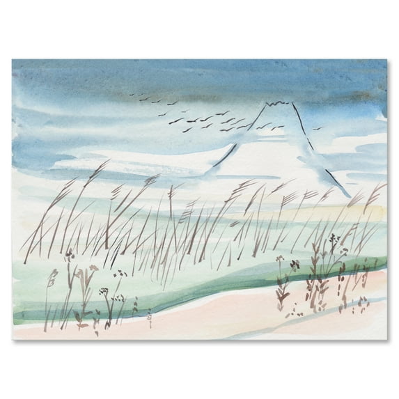 Crane Birds Flying Over Snowy Mountain 8 in x 12 in Painting Canvas Art Print, by Designart