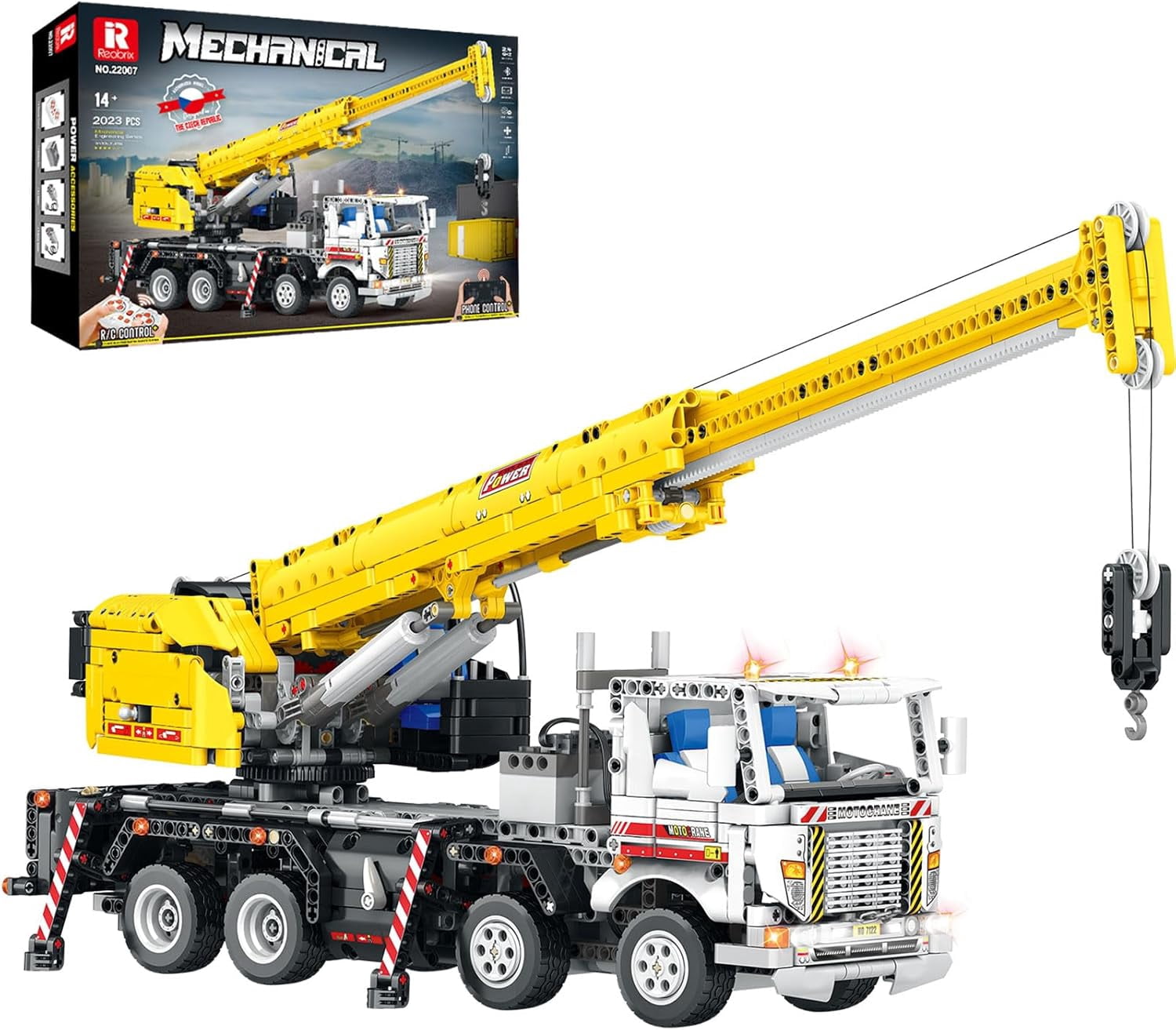 Crane Building Block Set 22007, Remote Control Crane Toy with Multiple Function Switching, Mechanical Construction Truck Model Building Kit, Gift for Adult 14+, 2023 Pieces